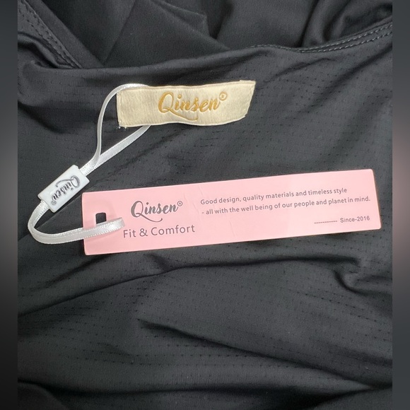 NWT QINSEN Black Square Neck Bodice Long Sleeve Dress - Picture 10 of 12